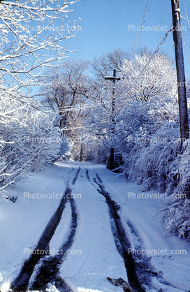 snow tracks, Road, Roadway, Street, Iowa, tire tracks