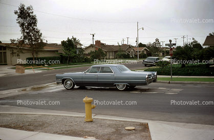 Cadillac, Street, Intersection, car, suburbia, 1960s