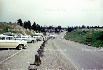 Fishing Bridge, Road, Highway, Parked Cars, Parking Lot, August 1960, 1960s