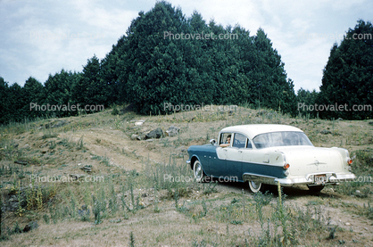 car, sedan, Vehicle, Oldsmobile, Dirt Road, unpaved, 1950s , 1950s