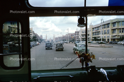 cars, bus window, Bangkok Thailand, October 1962, 1960s