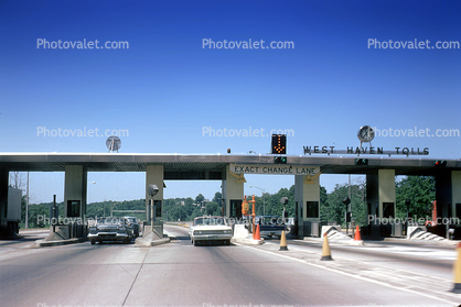 Toll Plaza, Booth, Highway, West Haven Toll Road, cars, automobiles, vehicles, Connecticut, June 1964, 1960s