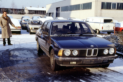BMW, Sedan, Headlights, Snow, Car, Automobile, Vehicle, 1986, 1980s