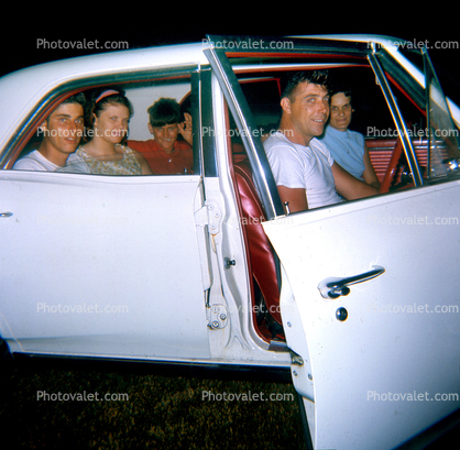 car filled with teenagers, driver, passengers, people, Vehicle, Automobile, 1960s