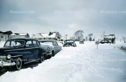 Snow, ice, cold, Cars, Automobile, 1950s