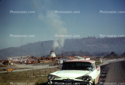 Wood Waste Burner, logs, Humboldt County, California, 1950s