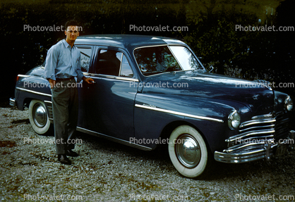 1949 Plymouth Special Delux, Two-door Sedan, car, whitewall tires, man, 1940s