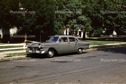 Ford Fairlane, four-door sedan, car, suburbia, 1950s