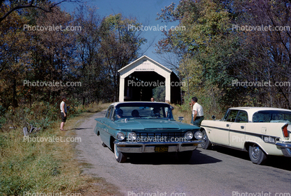 1959 Chrysler New Yorker, Phillips Covered Bridge, Wabash, Parke County, Indiana, Arabia Road, Rocky Run River