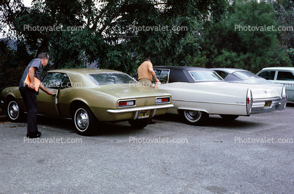 Cadillac, parked cars, Lake Almanor California, November 1968, 1960s