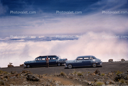 Limousines at Haleakala Crater, clouds, June 1956, 1950s