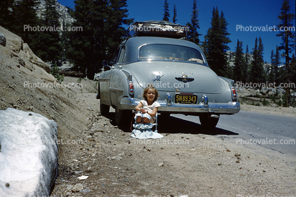 Little Girl potty time on the road, cute, funny, 1951, 1950s