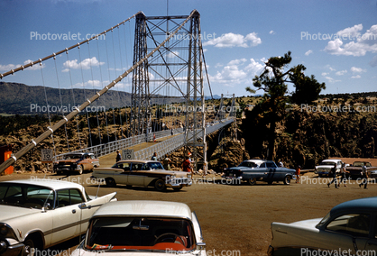 Royal Gorge Bridge, 1958 Chevy Bel Air, cars, Dodge, Suspension Bridge, Colorado, June 1960