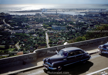 Overlook, Honolulu Hawaii, Parked Car, Pearl Harbor, 1945, 1940s