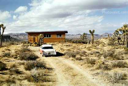 1956 Chrysler New Yorker, vacation home, desert, four-door sedan, car, 1958, 1950s