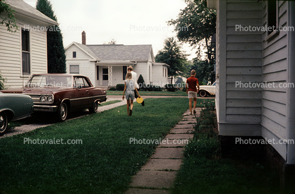 Chevy parked, driveway, homes, houses, suburban, 1960s