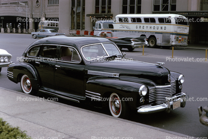 1941 Cadillac, four-door sedan, car, Greyhound Bus, Scenicruiser, July 1967, 1960s