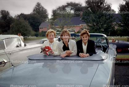 Three Teens in a 1959 Chevy Impala Convertible, January 1963, 1960s
