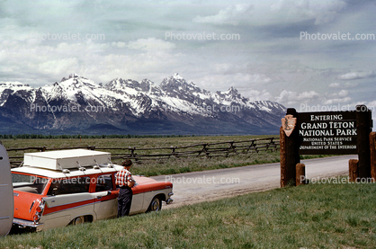1958 Dodge Custom Sierra, station wagon, car, Teton Mountains, 1950s