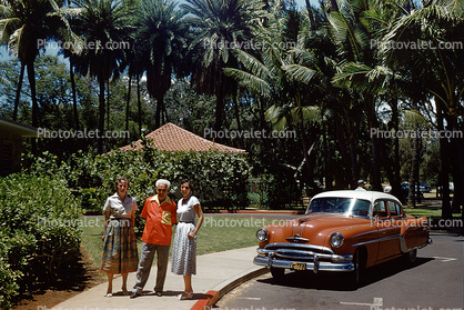 1954 Pontiac Chieftain Deluxe, Women, Man, 4-door Sedan, Car, 1950s