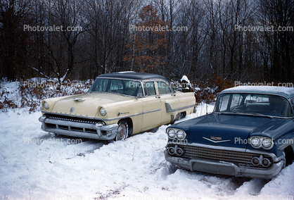 Chevy Bel Air, Mercury Monterey, Ice, Snow, Cars, Winter, 1950s