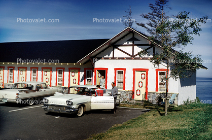 Pontiac at a Motel, ocean, 1950s