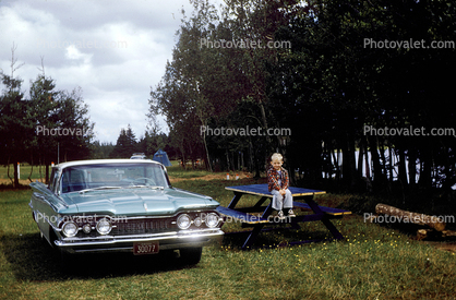 1959 Oldsmobile Ninety-Eight, Boy, Picnic Table, 1950s