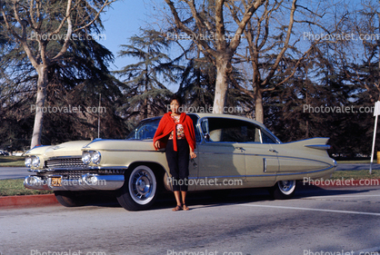 1959 Cadillac Sedan deVille, 4-door car, Woman, sedan, 1950s