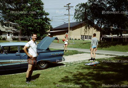 Ford Fairlane, Boys Playing Ball, suburbia, Buckeye Road, 1950s