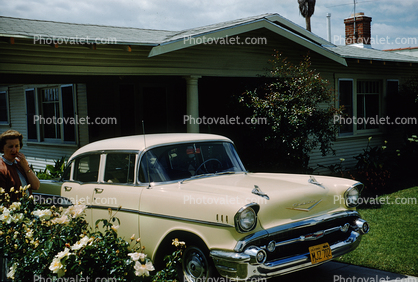 Chevy Bel Air, 4-door sedan, Home, House, 1950s