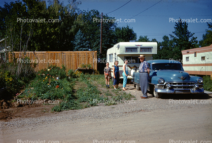 Cadillac with Trailer, Family, home garden, 1950s