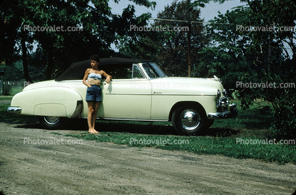 Woman with her 1951 Chevrolet Deluxe Car, Cabriolet, 1950s