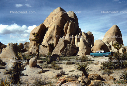 1957 Chevy Bel Air, car, boulders, rocks, 1950s