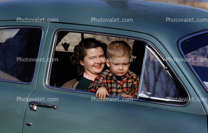1955 Ford Coup, Car, Mother and Son, 1950s