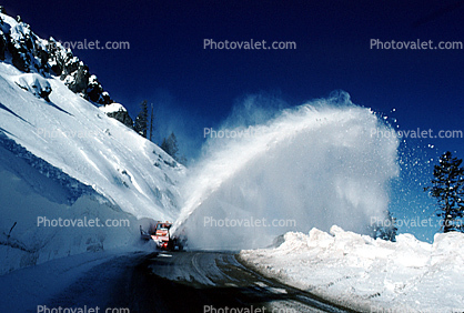 Truck Plowing Snow, Carson Pass, Highway-88, Sierra-Nevada Mountains