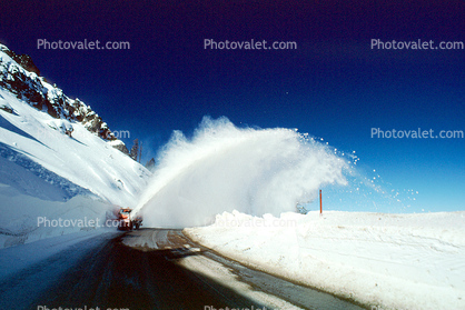 Truck Plowing Snow, Carson Pass, Highway-88, Sierra-Nevada Mountains