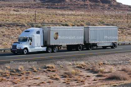 UPS, Interstate Highway I-40, Roadway, Road, (Route-66), Semi-trailer truck, Semi