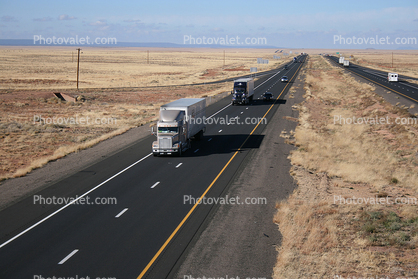 Freightliner, Interstate Highway I-40, Roadway, Road, (Route-66), Semi-trailer truck, Semi