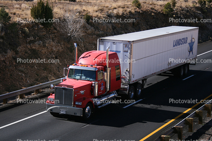 Semi-trailer truck, Interstate Highway I-40, Roadway, Road, (Route-66), Semi