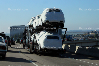 wrapped cars, Car Carrier, Level-F Traffic, Jam, Congestion, Interstate Highway I-680