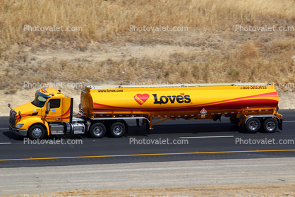 Love's Gasoline Tanker Truck, semi, Interstate Highway I-5, near Newman