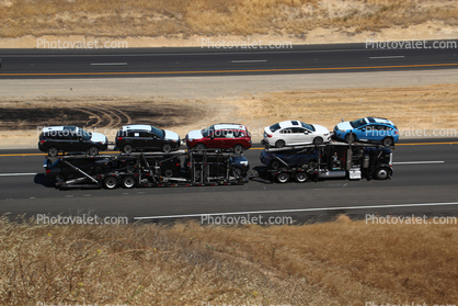 Car Carrier, semi, Interstate Highway I-5, near Newman