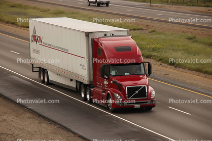 Volvo Semi Trailer Truck, Interstate Highway I-5, southbound lane, near Newman
