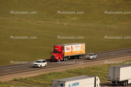 Kenworth semi trailer truck, cars, Interstate Highway I-5, near Newman