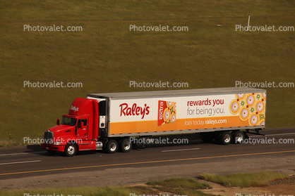 Raley's, Kenworth semi trailer truck, Interstate Highway I-5, near Newman
