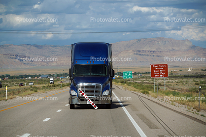 Freightliner in Tow, Green River, Interstate Highway I-70, Emory County, Utah