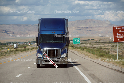 Freightliner in Tow, Green River, Interstate Highway I-70, Emory County, Utah