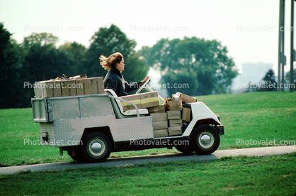 golf cart, box, boxes, package, delivery