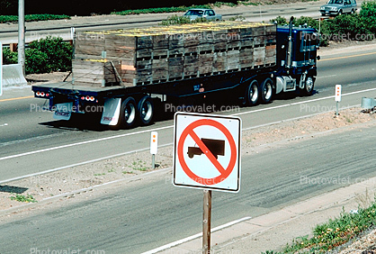 No Trucks Allowed, US Highway 101, Wood Pallets, Flatbed Trailer