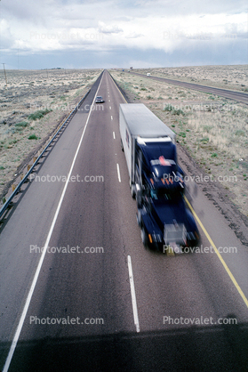 Interstate Highway I-40 looking west, Semi-trailer truck, Semi